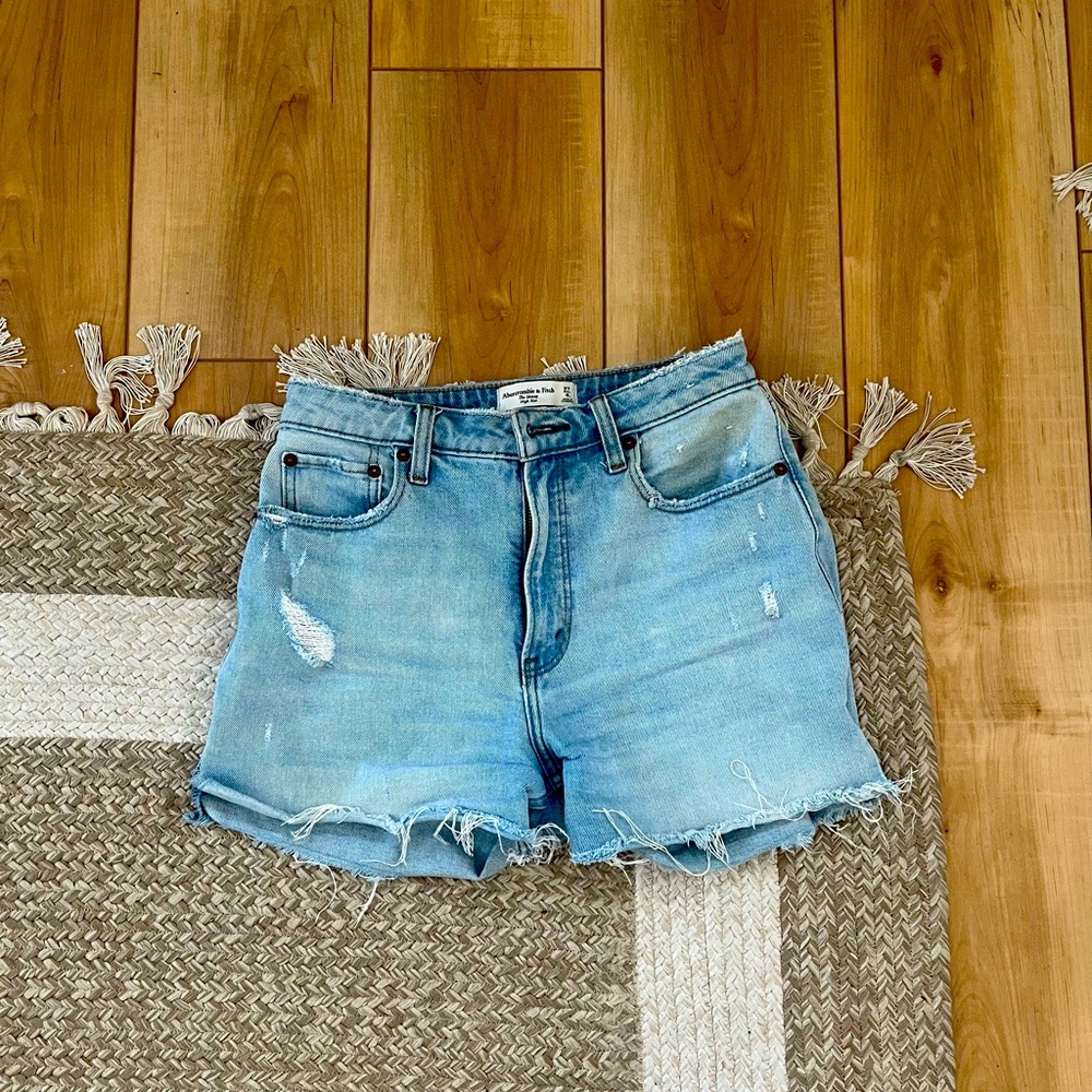 Abercrombie & Fitch Blue Jean Shorts High-Waisted Frayed Hem